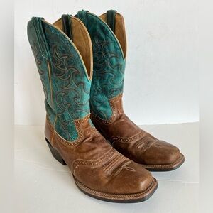 CODY JAMES MEN'S BROWN Teal SQUARE TOE WESTERN Cowboy BOOTS size 12D